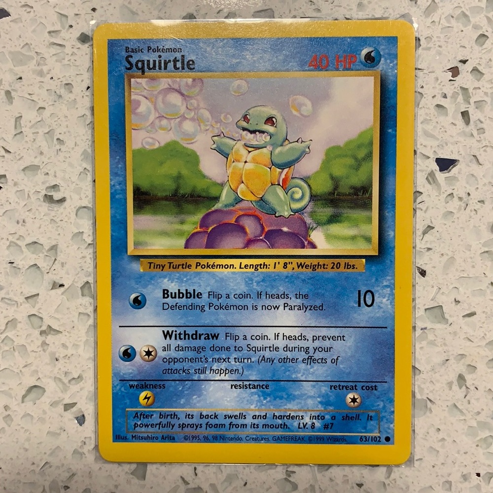 1999 Squirtle Pokémon Card Base Set 63/102